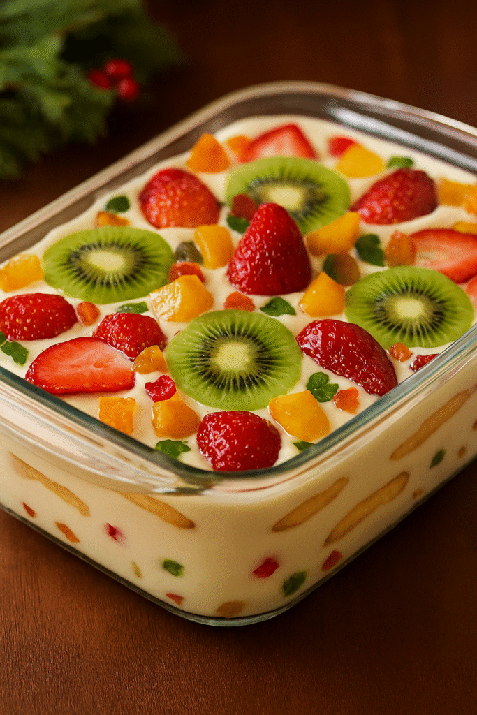 Este pavê tropical é perfeito para quem busca uma sobremesa natalina leve e refrescante, ideal para o verão brasileiro.